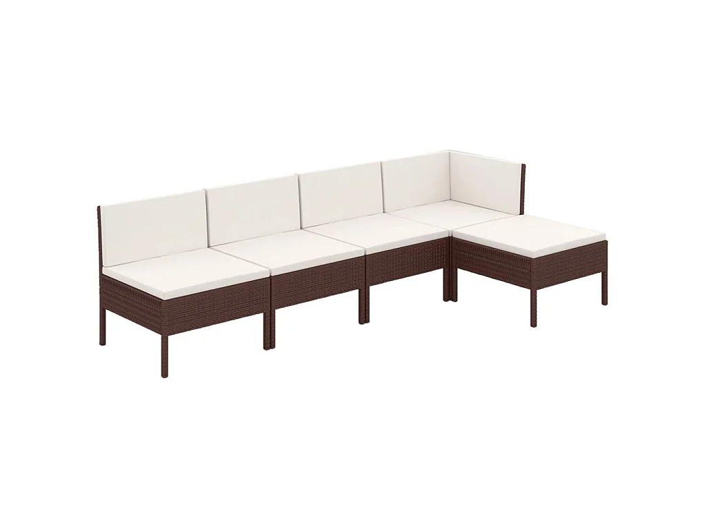 5-delige Loungeset met kussens poly rattan bruin