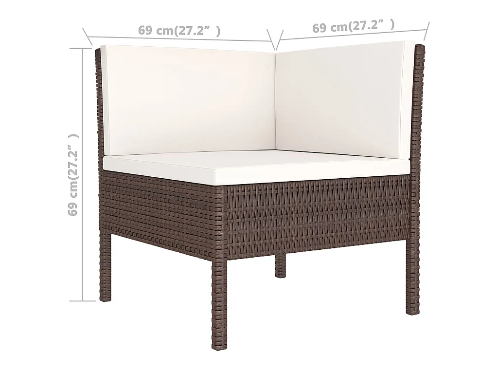 5-delige Loungeset met kussens poly rattan bruin