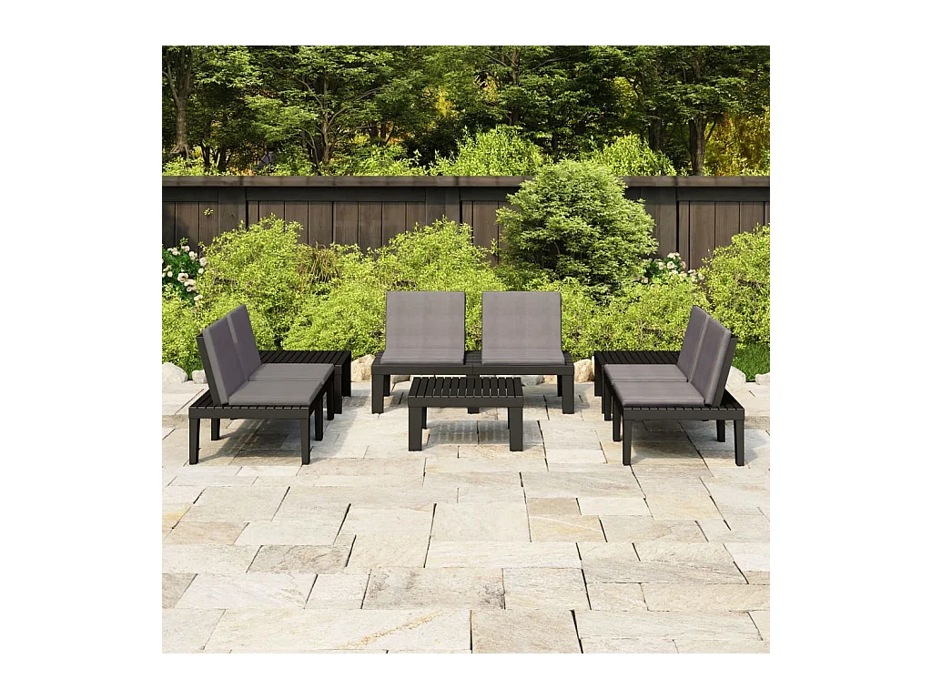 Set Divani da Giardino con Cuscini 6 pz in Plastica Grigio