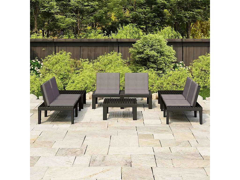 6-tlg. Garten-Lounge-Set mit Auflagen Kunststoff Grau