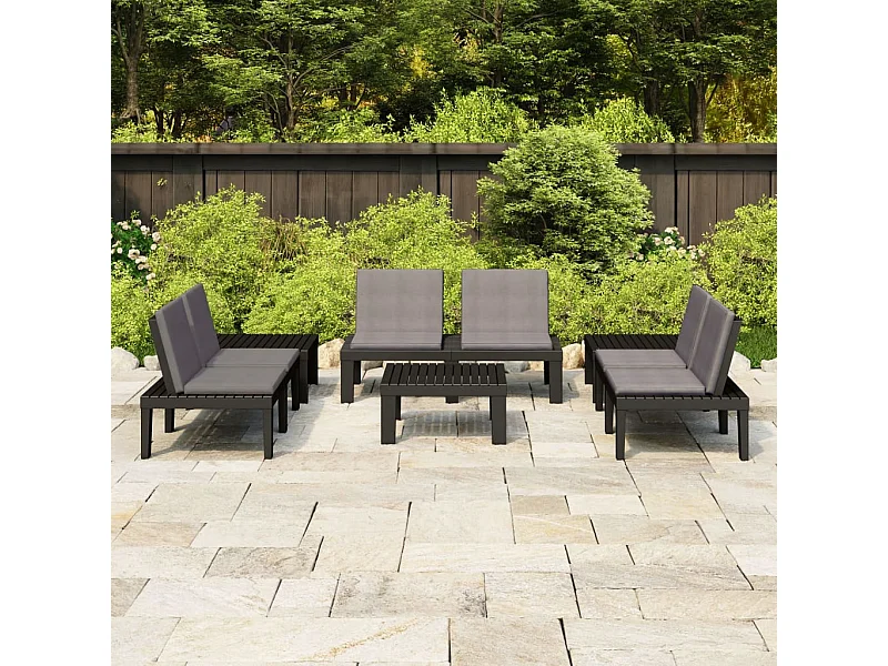 Salon de jardin 6 pcs avec coussins Plastique Gris