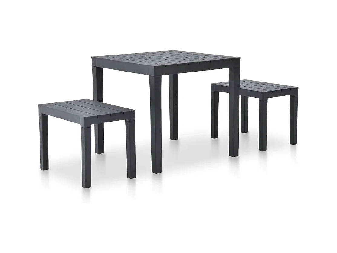 Table de jardin avec 2 bancs Plastique Anthracite