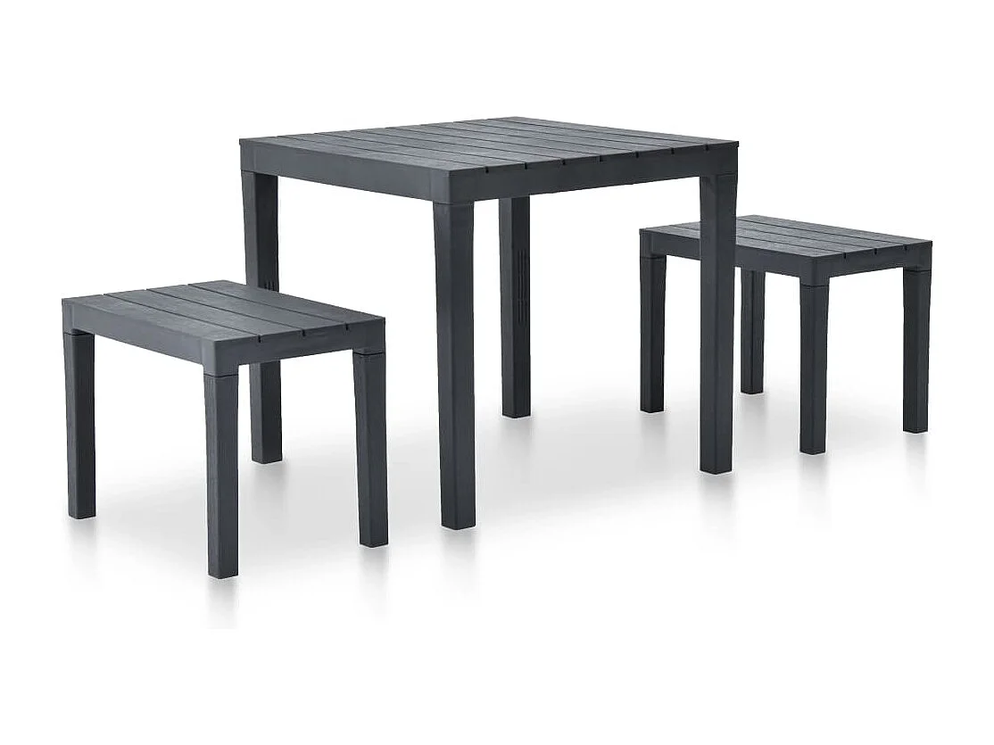 Table de jardin avec 2 bancs Plastique Anthracite