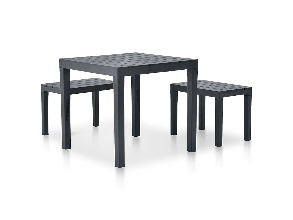 Table de jardin avec 2 bancs Plastique Anthracite