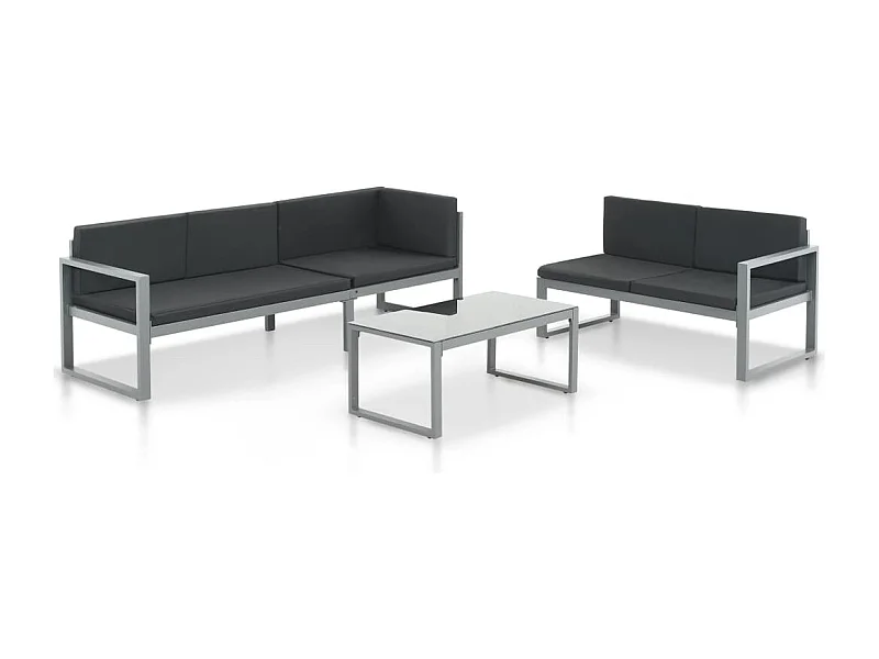 3-tlg. Garten-Lounge-Set mit Kissen Aluminium Schwarz