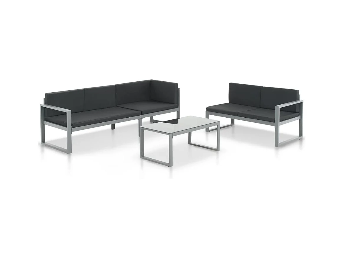 Salon de jardin 3 pcs et coussins Aluminium Noir