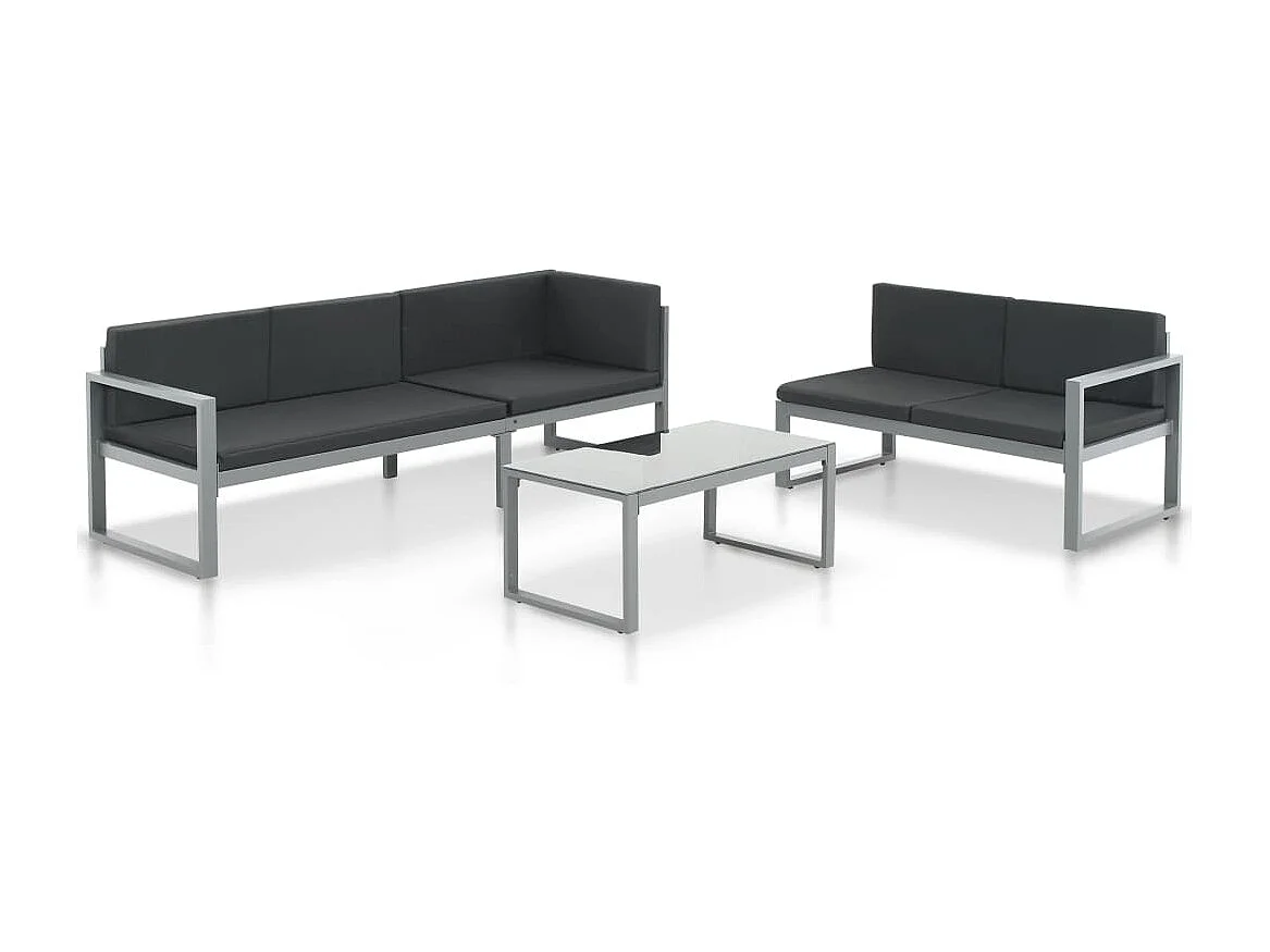 Salon de jardin 3 pcs et coussins Aluminium Noir