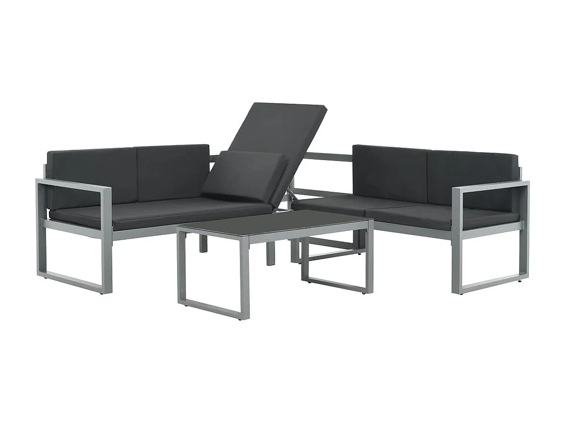 Salon de jardin 3 pcs et coussins Aluminium Noir