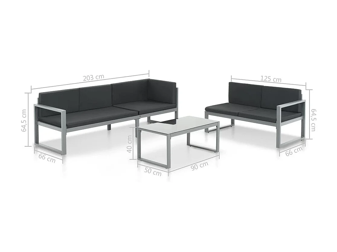 Salon de jardin 3 pcs et coussins Aluminium Noir