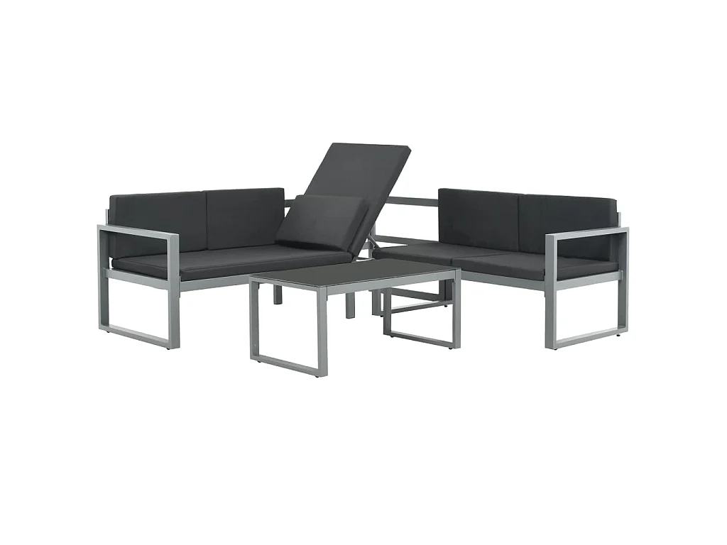 Set Divani da Giardino 3 pz con Cuscini in Alluminio Nero