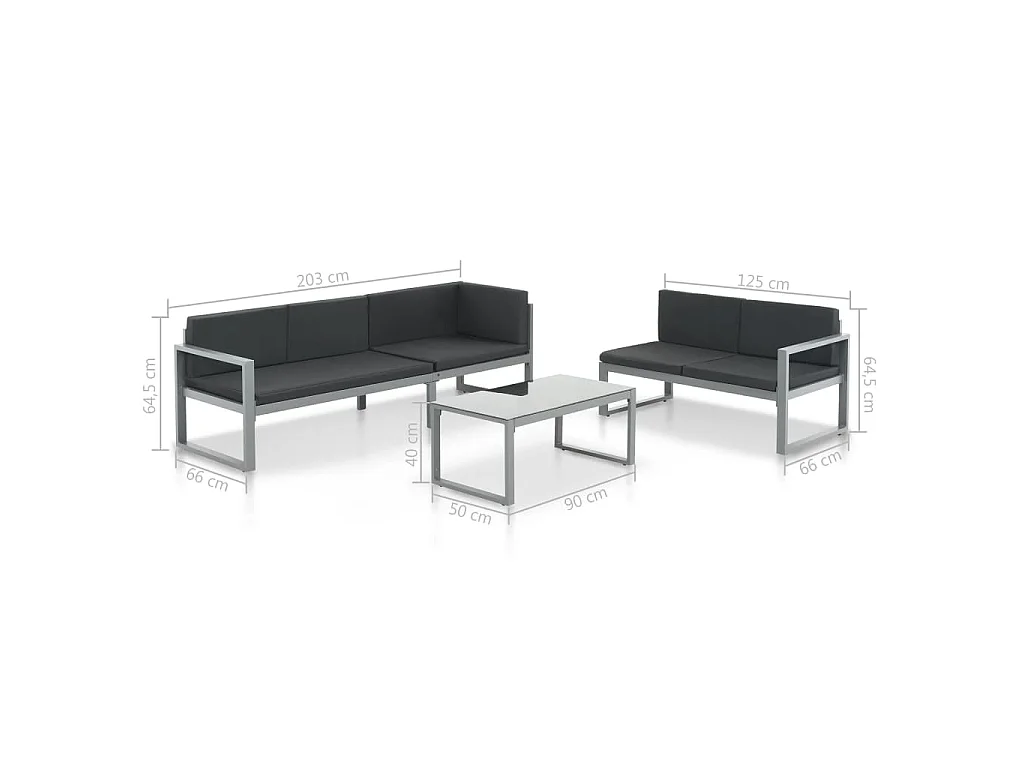 Set Divani da Giardino 3 pz con Cuscini in Alluminio Nero