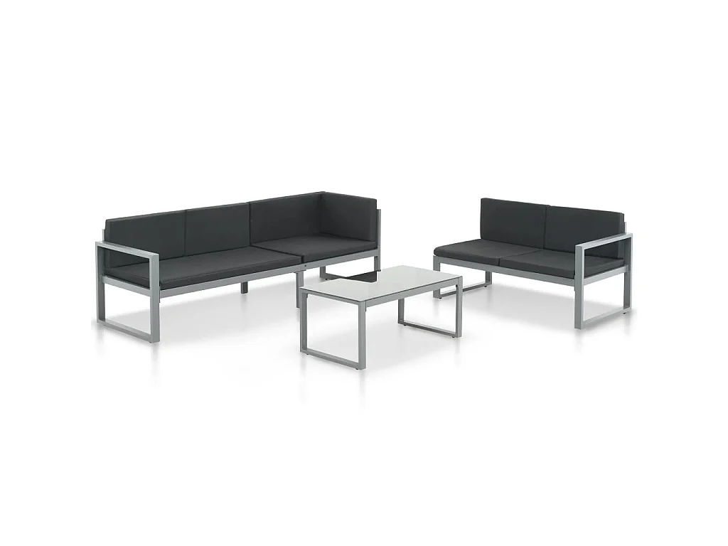 Salon de jardin 3 pcs et coussins Aluminium Noir
