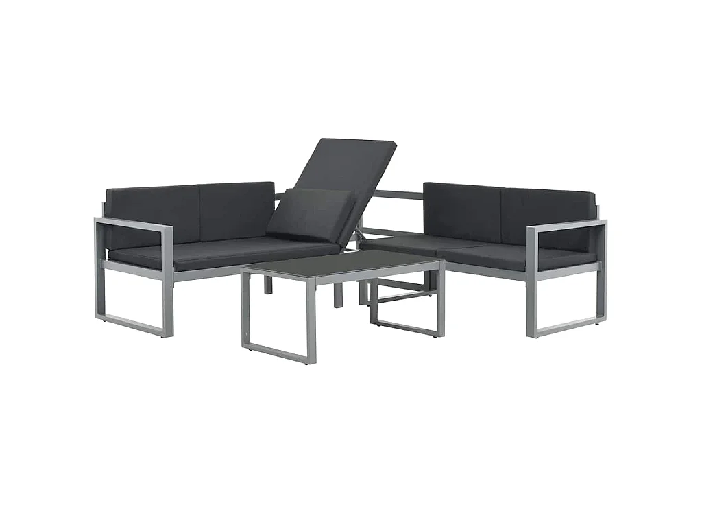 Salon de jardin 3 pcs et coussins Aluminium Noir