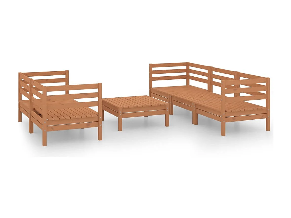 Set Salotto da Giardino 6 pz Marrone Ambra Legno Massello Pino