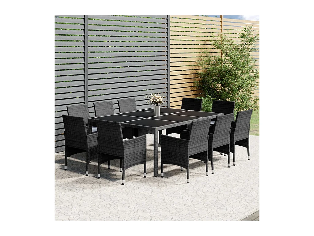 11-tlg. Garten-Essgruppe Poly Rattan Grau