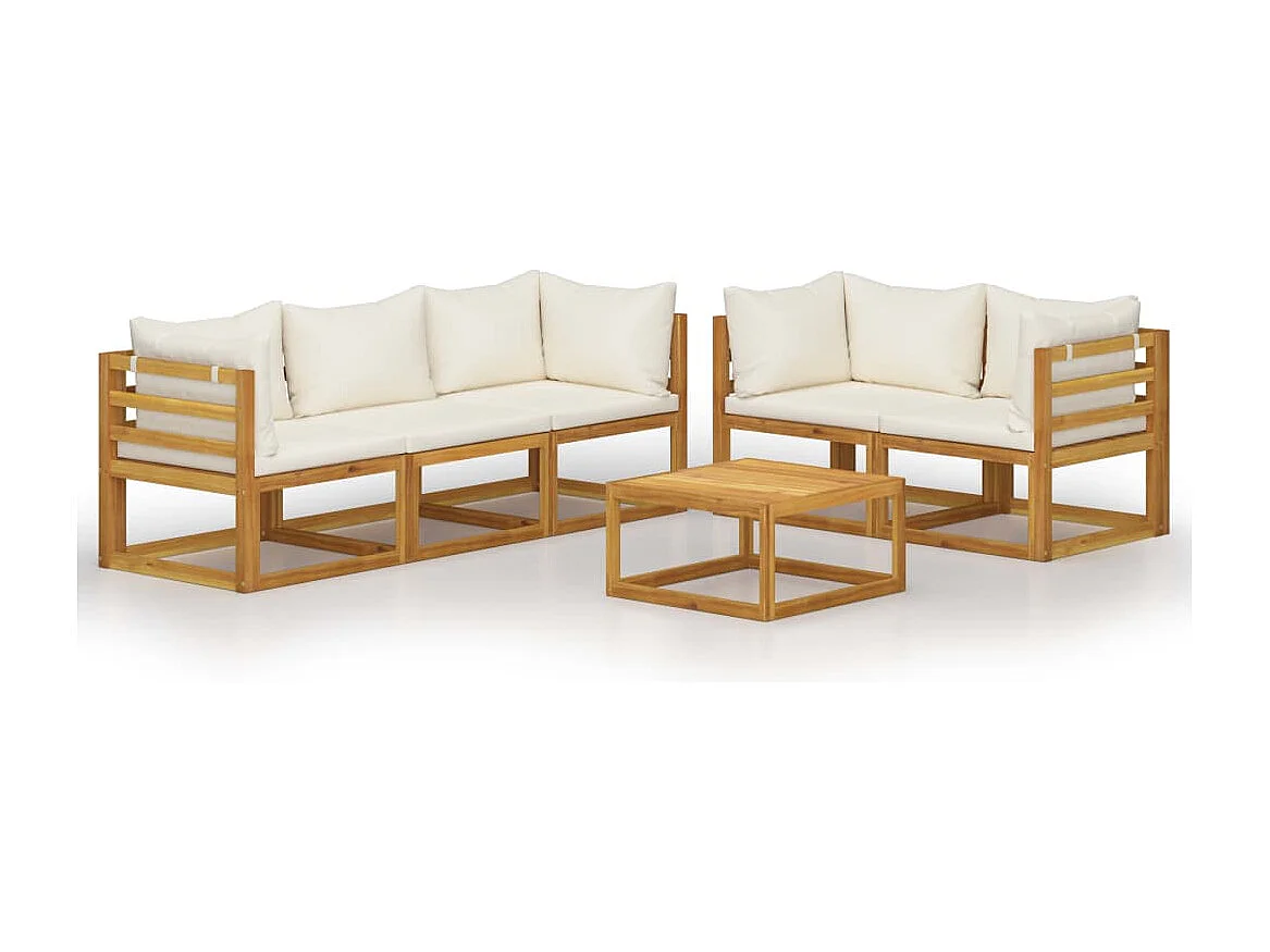 Salon de jardin 6 pcs avec coussin Crème Bois d'acacia solide