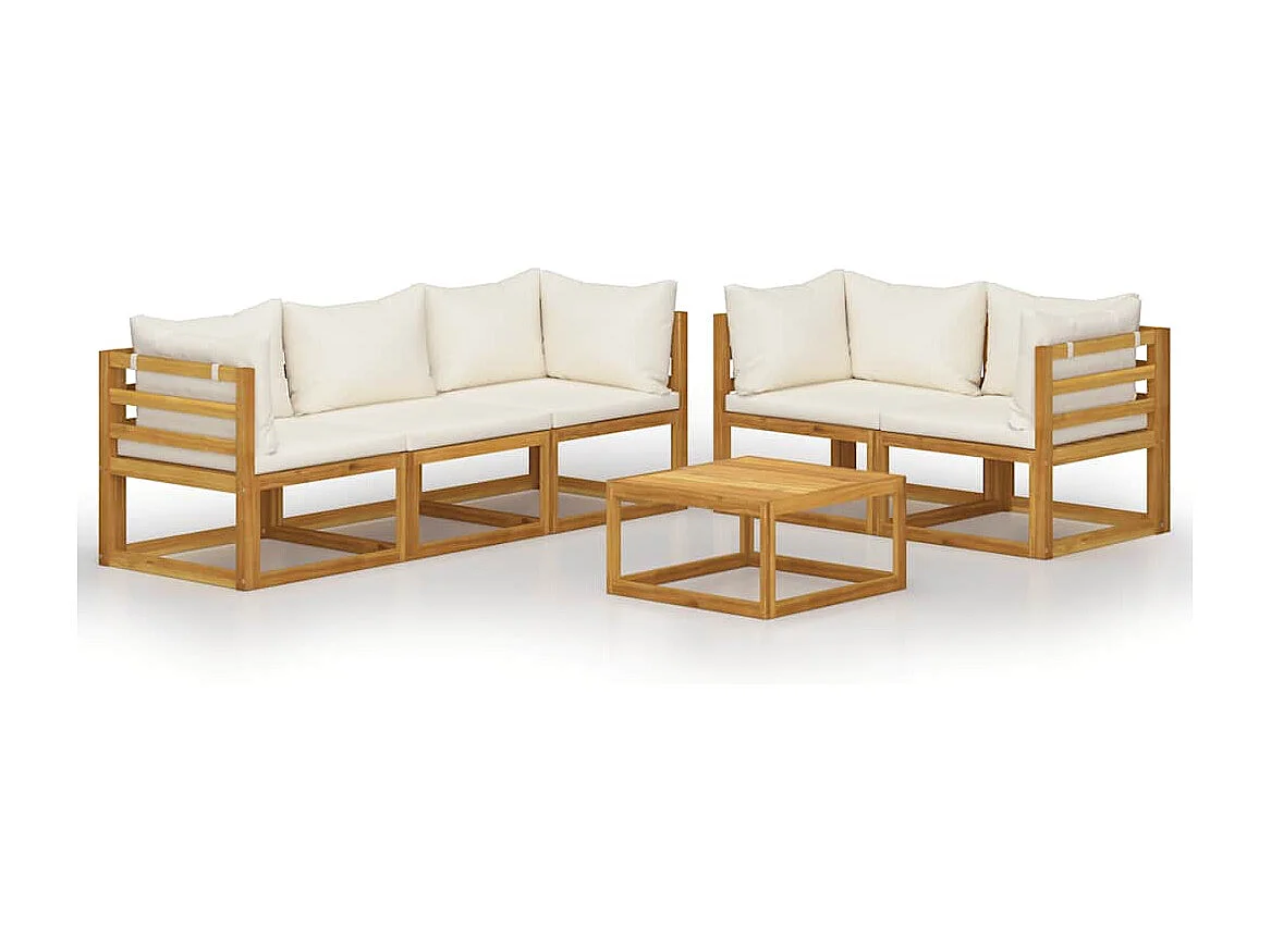 Salon de jardin 6 pcs avec coussin Crème Bois d'acacia solide