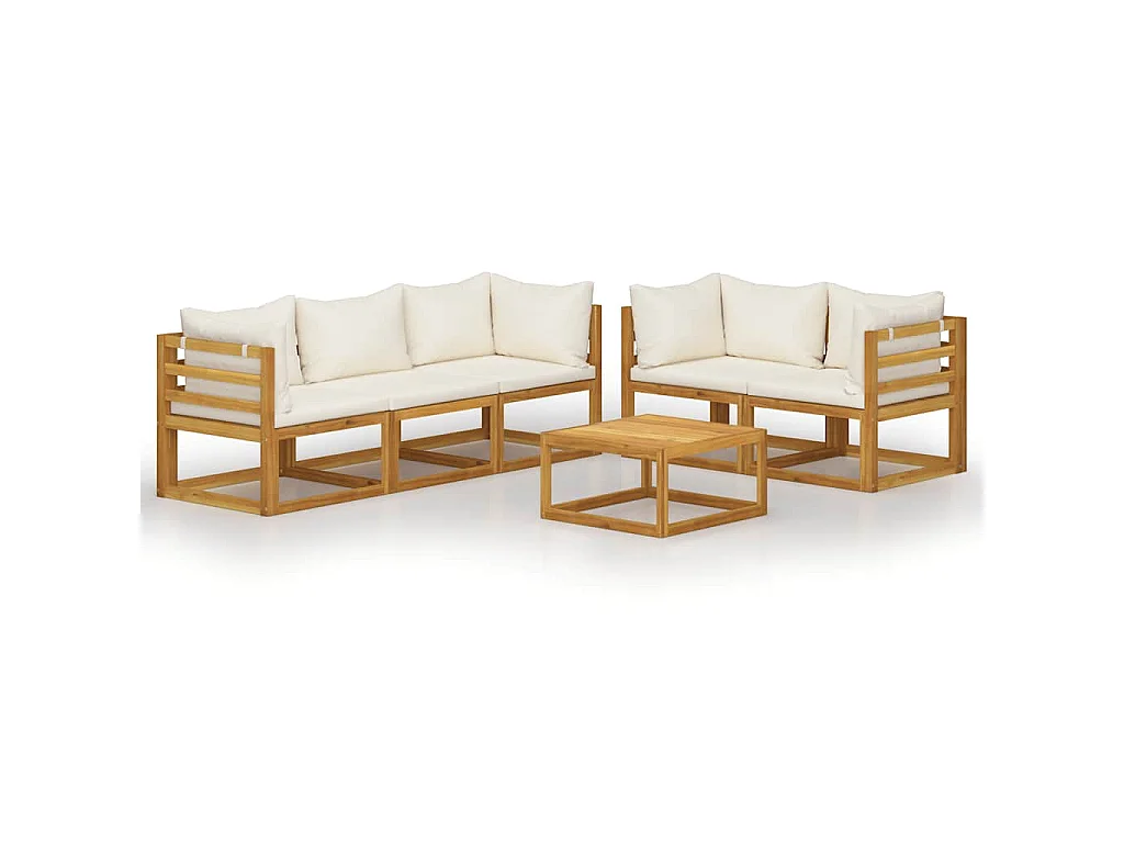 6-tlg. Garten-Lounge-Set mit Auflagen Creme Massivholz Akazie