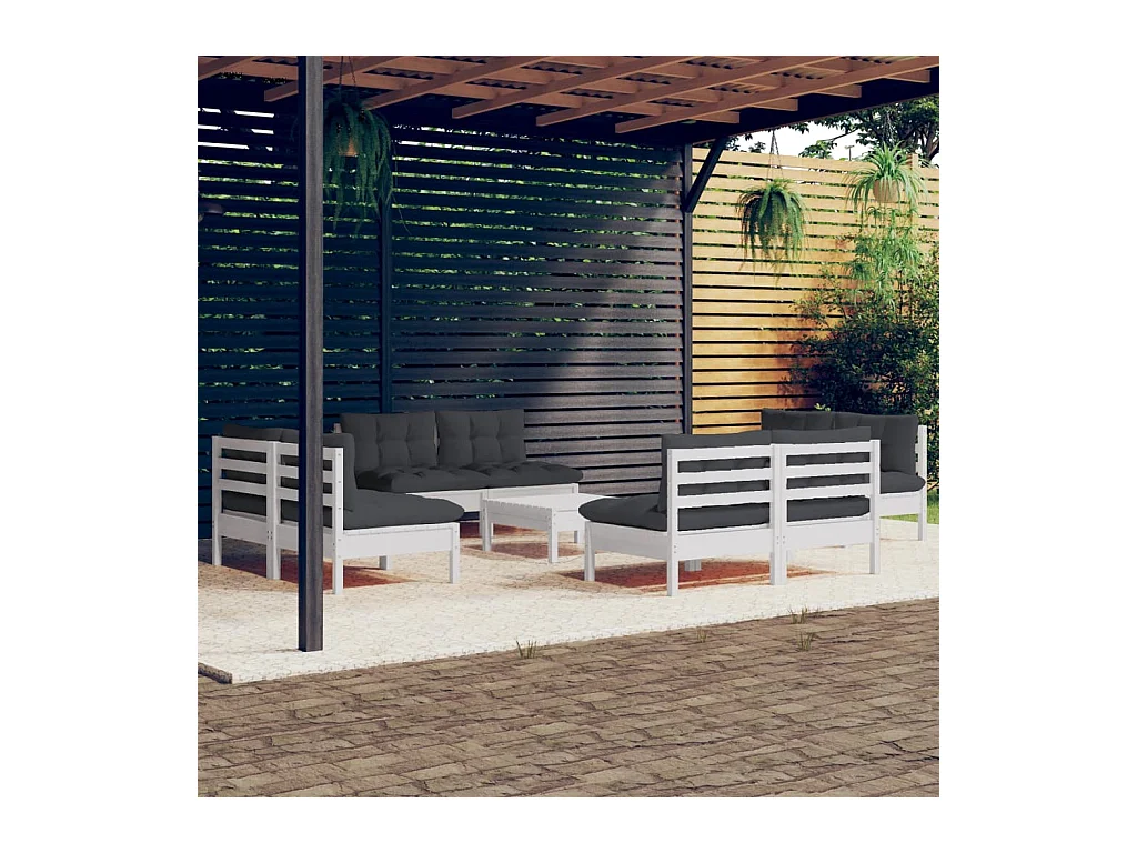 Salon de jardin 9 pcs avec coussins anthracite bois de pin