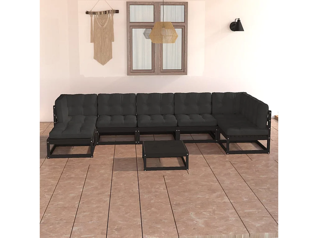 Salon de jardin 8 pcs avec coussins Bois de pin massif