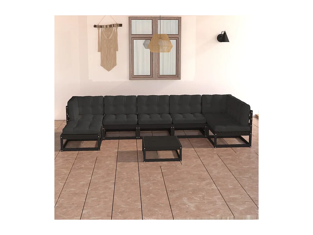 Set Salotto Giardino 8 pz Cuscini Antracite Legno Massello Pino