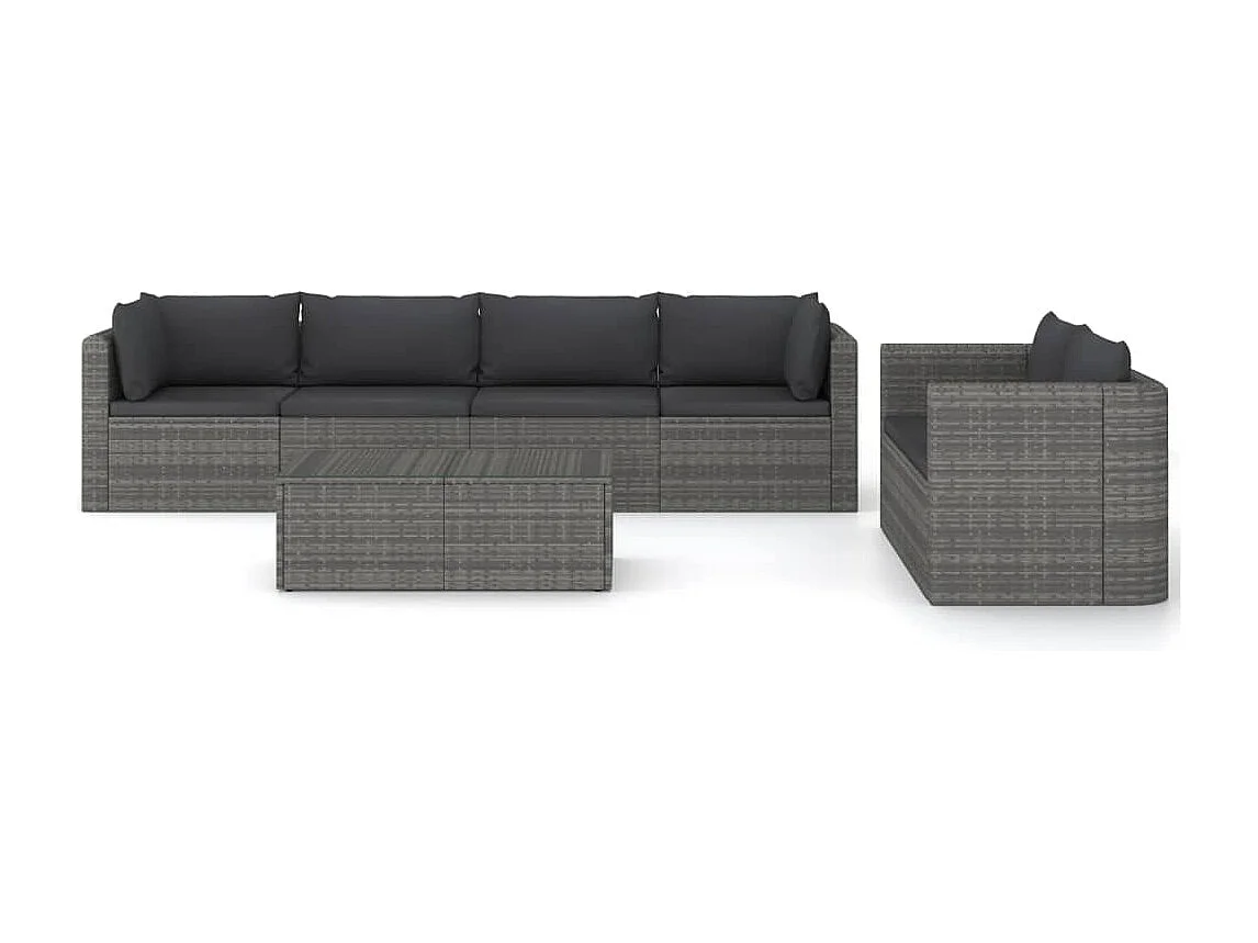 Salon de jardin 7 pcs avec coussins résine tressée gris