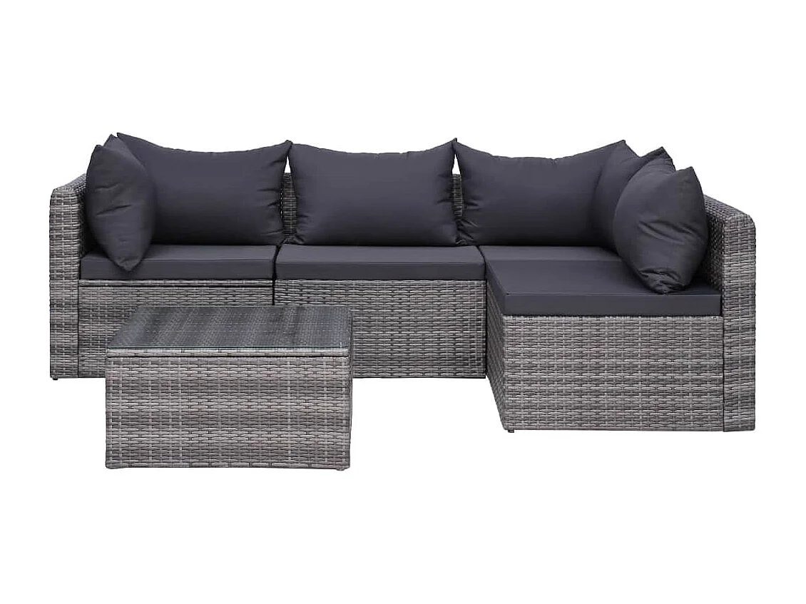 Salon de jardin 7 pcs avec coussins résine tressée gris