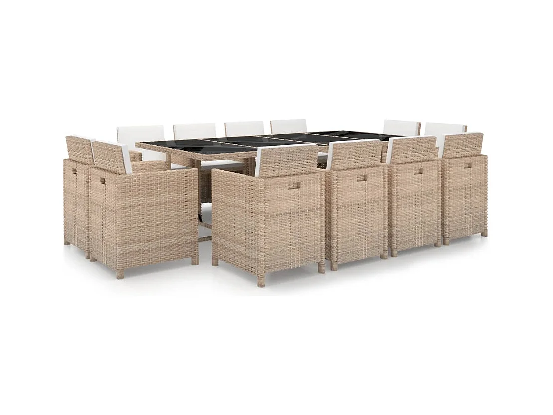 13-delige Tuinset met kussens poly rattan beige