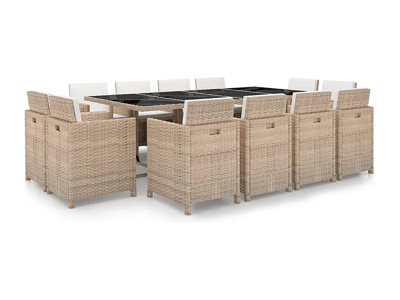 13-delige Tuinset met kussens poly rattan beige