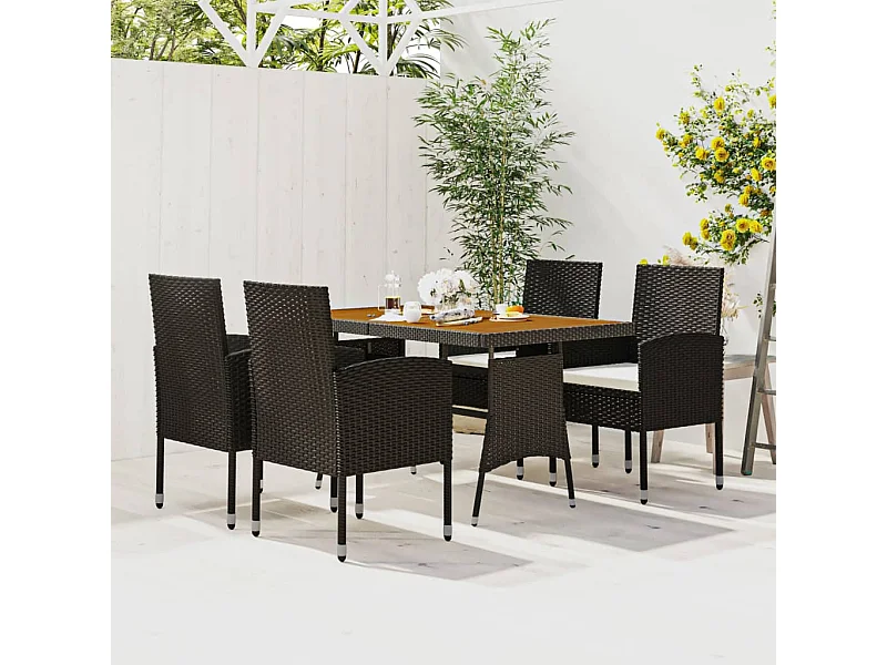 5-tlg. Garten-Essgruppe Poly Rattan Schwarz