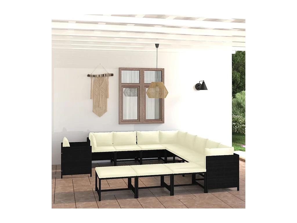 Set Divani da Giardino 12 pz con Cuscini in Polyrattan Nero