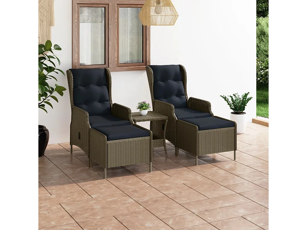 3-tlg. Garten-Lounge-Set mit Auflagen Poly Rattan Braun