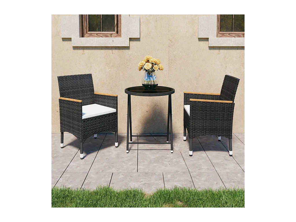 Ensemble de bistro de jardin 3 pcs poly rotin et verre trempé