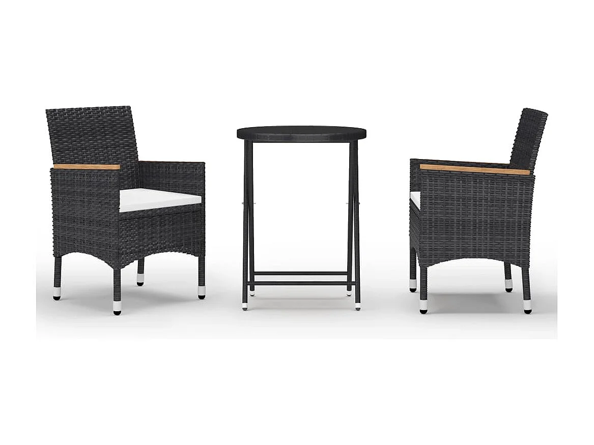 Set da Bistrot per Giardino 3 pz in Polyrattan e Vetro Nero