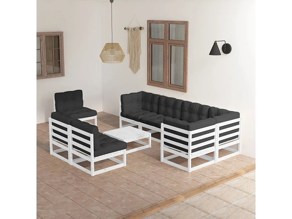 9-tlg. Garten-Lounge-Set mit Kissen Massivholz Kiefer