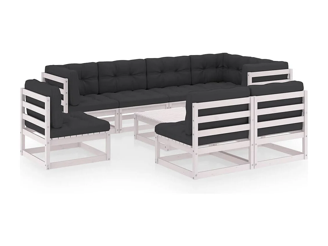9-tlg. Garten-Lounge-Set mit Kissen Massivholz Kiefer