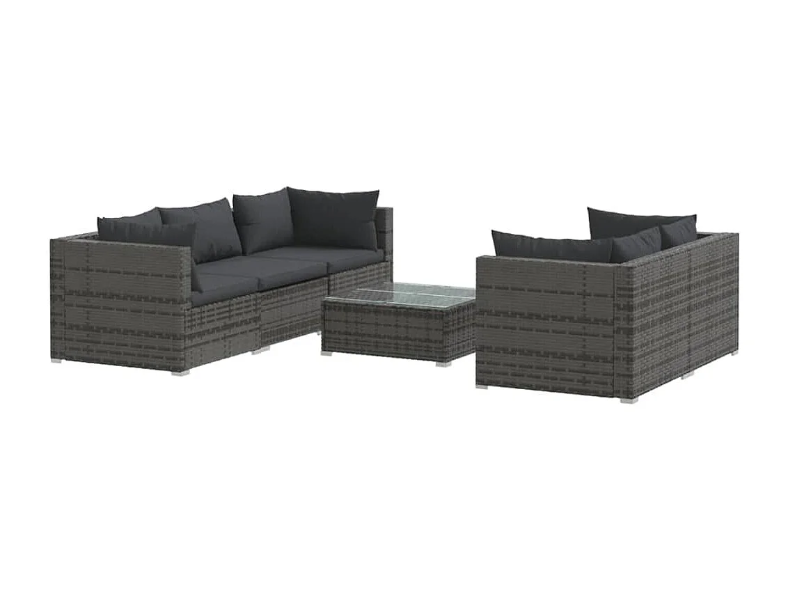 Salon de jardin 6 pcs avec coussins résine tressée gris