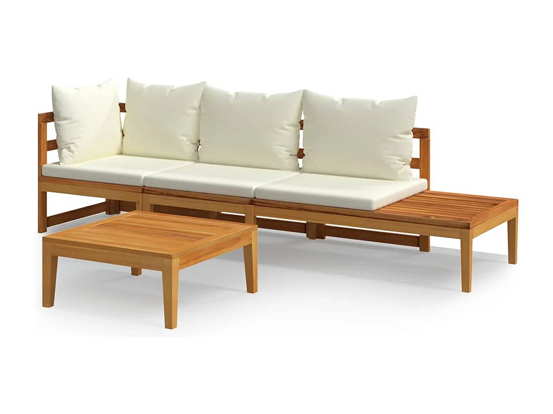 Salon de jardin 3 pcs avec coussins blanc crème Bois d'acacia