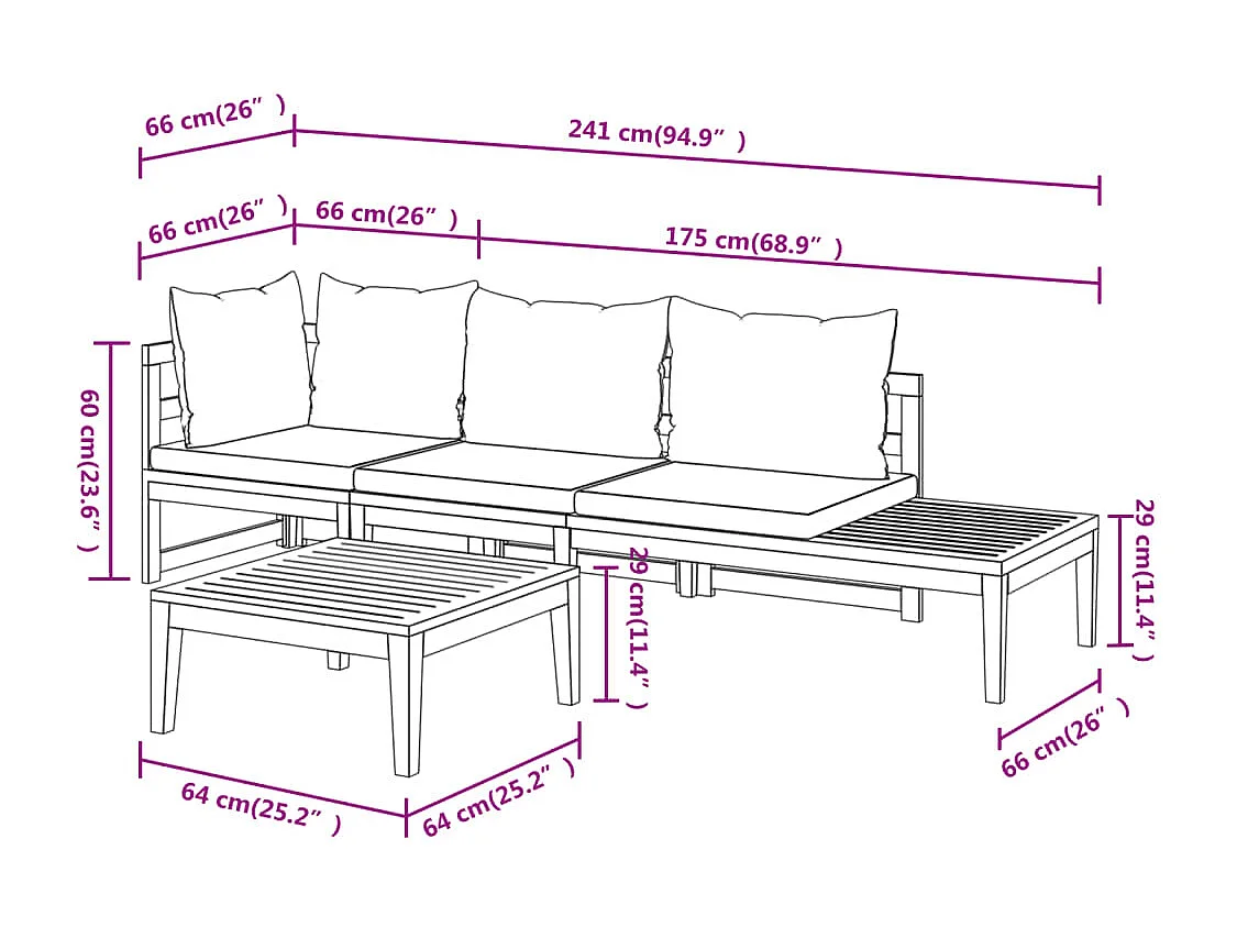 Salon de jardin 3 pcs avec coussins blanc crème Bois d'acacia