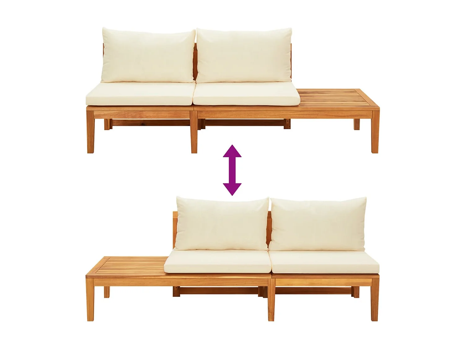 Salon de jardin 3 pcs avec coussins blanc crème Bois d'acacia