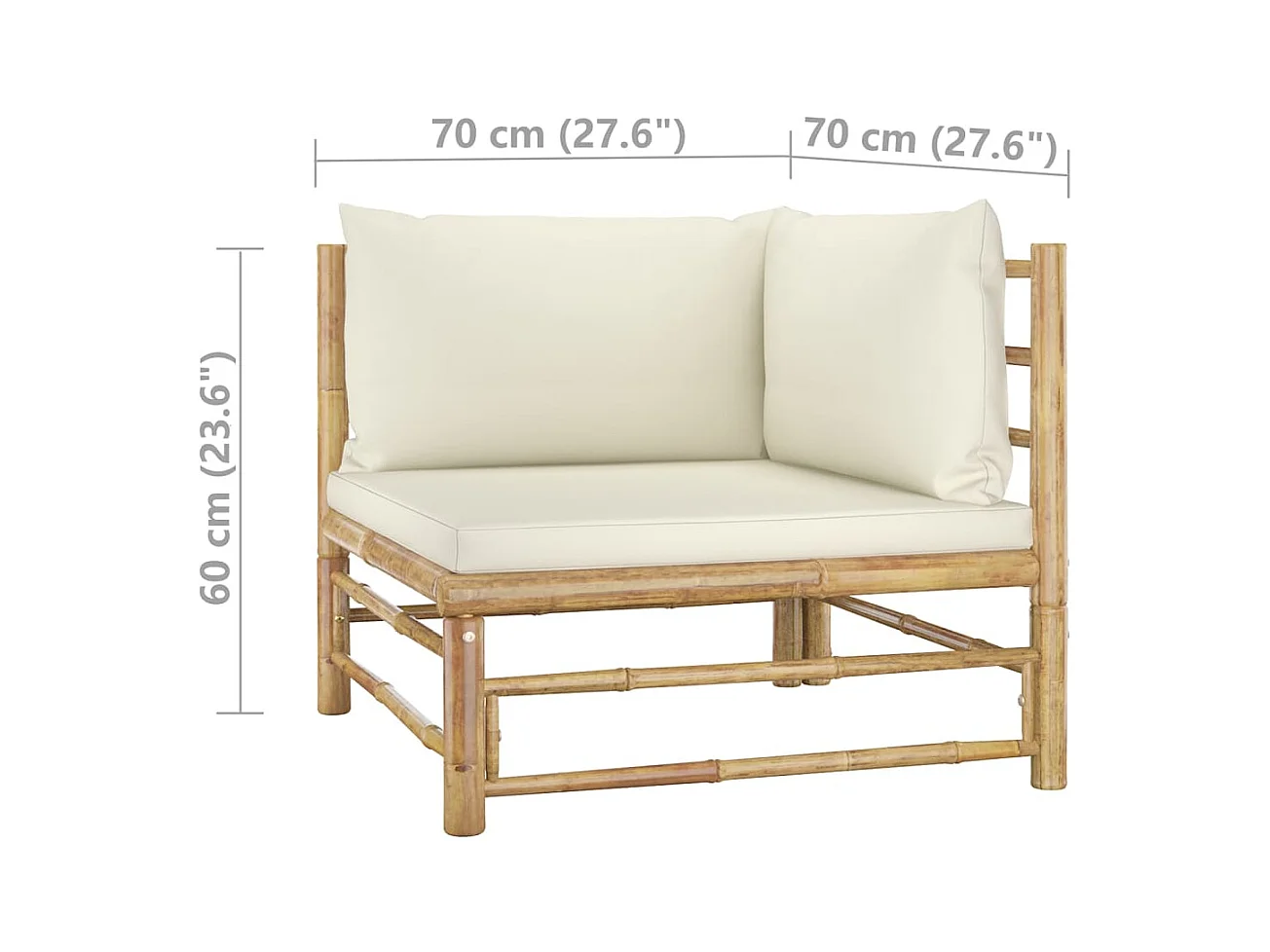 Salon de jardin 9 pcs avec coussins blanc crème bambou