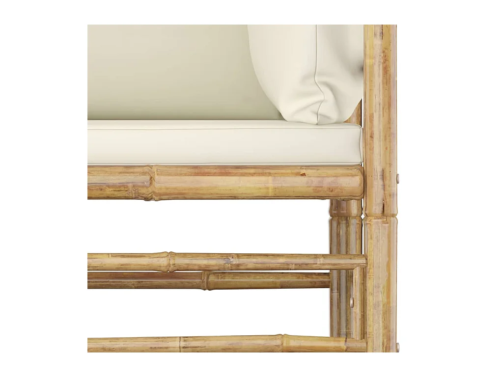 Salon de jardin 9 pcs avec coussins blanc crème bambou