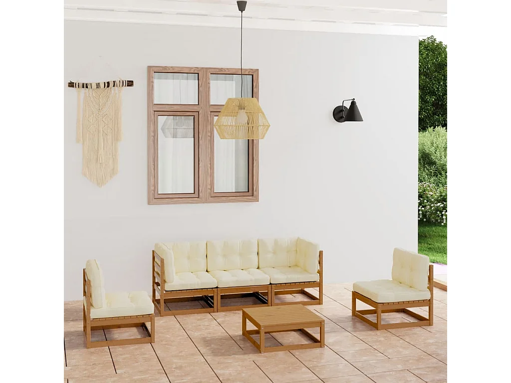 Salon de jardin 6 pcs avec coussins Bois de pin massif