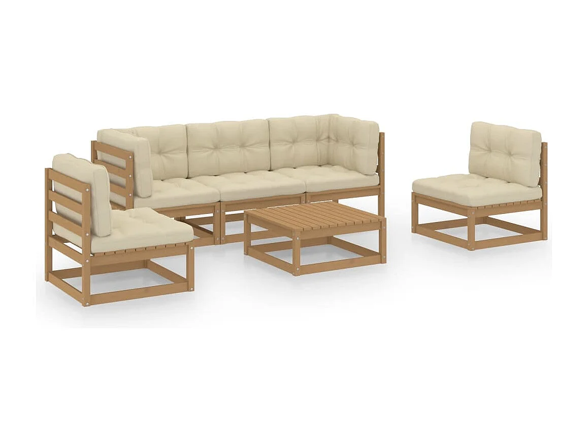 Salon de jardin 6 pcs avec coussins Bois de pin massif