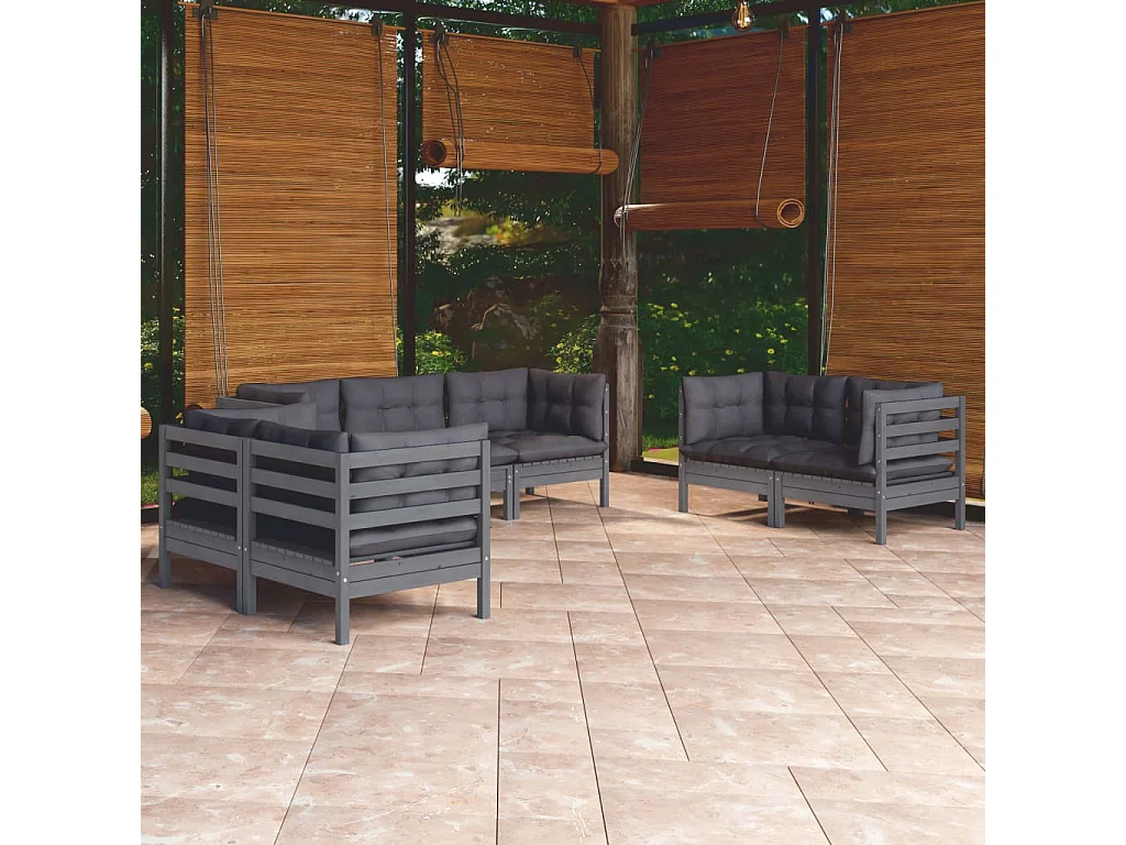 7 pcs conjunto lounge de jardim c/ almofadões pinho maciço