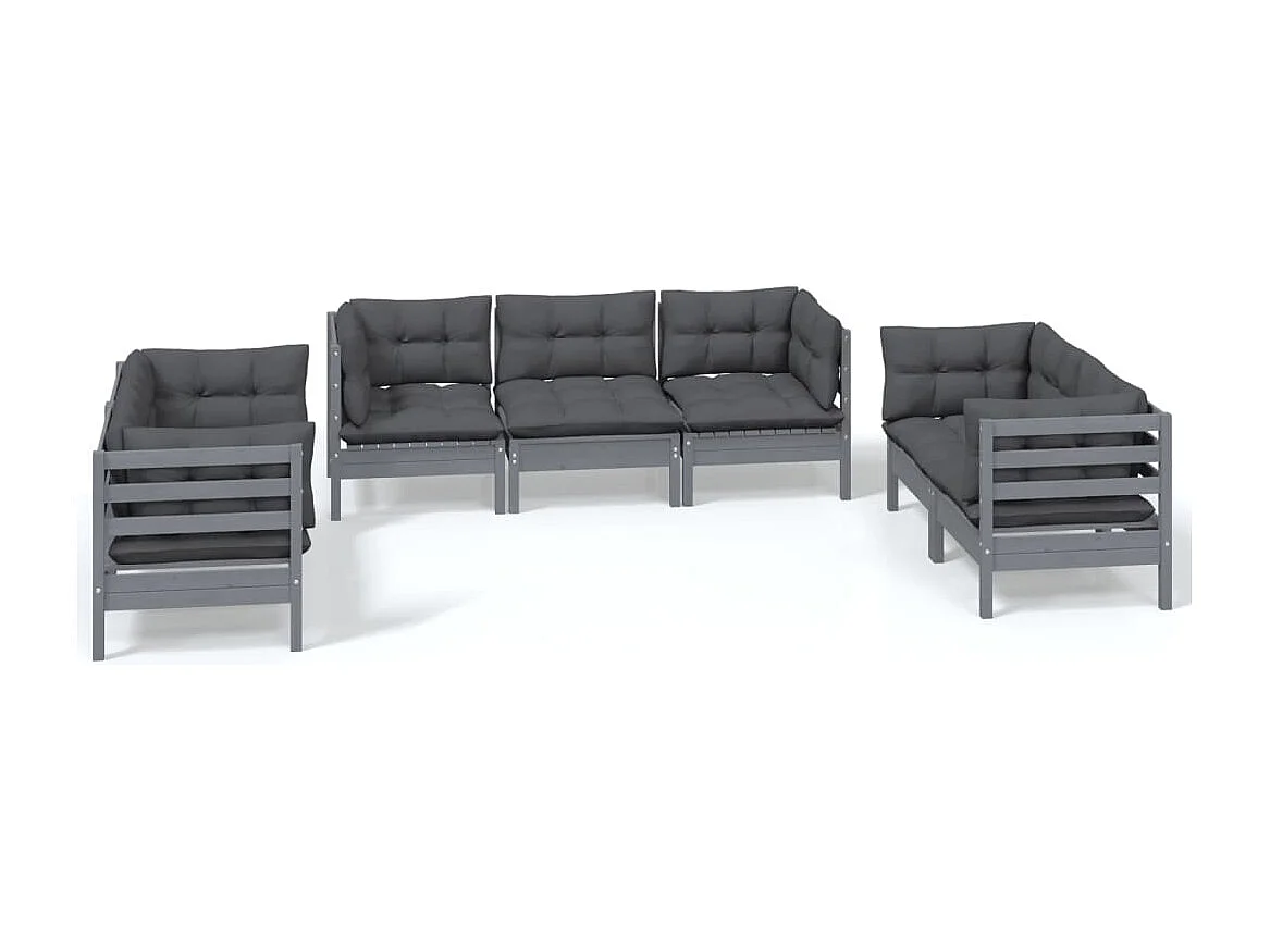 7 pcs conjunto lounge de jardim c/ almofadões pinho maciço