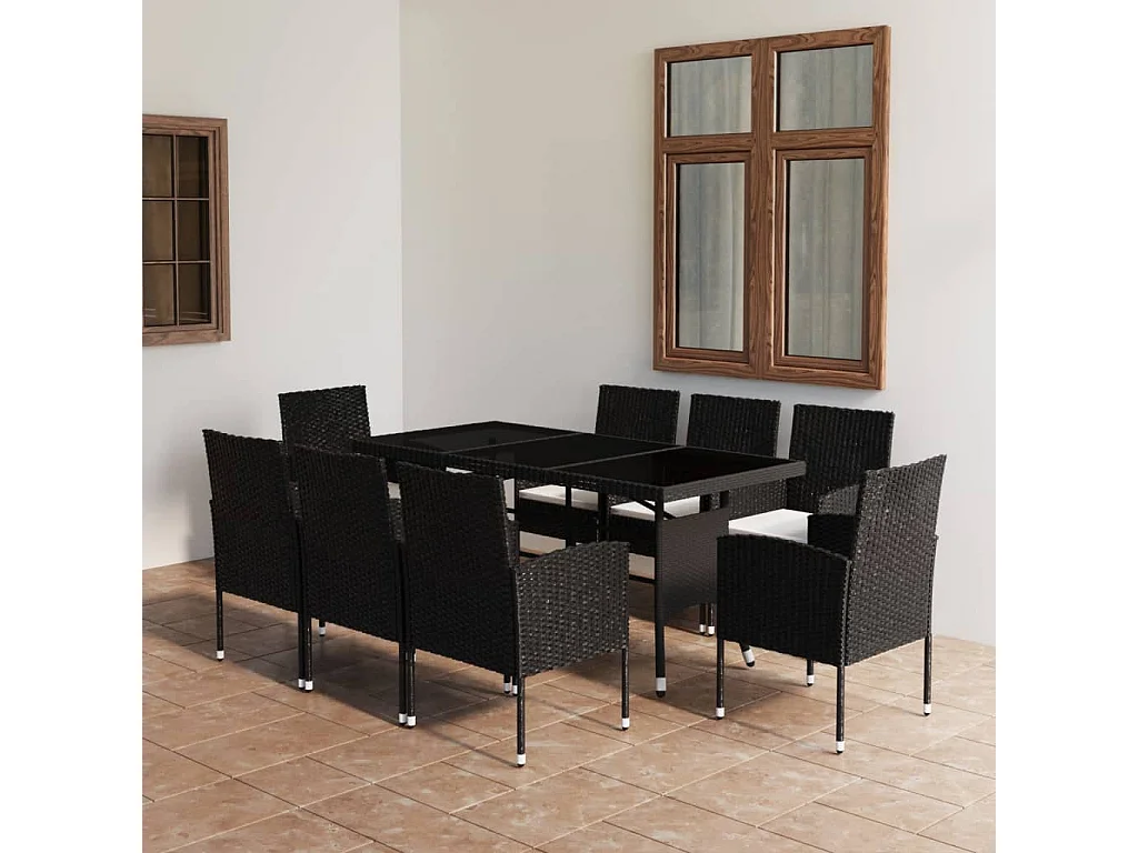 9-tlg. Garten-Essgruppe Poly Rattan Schwarz