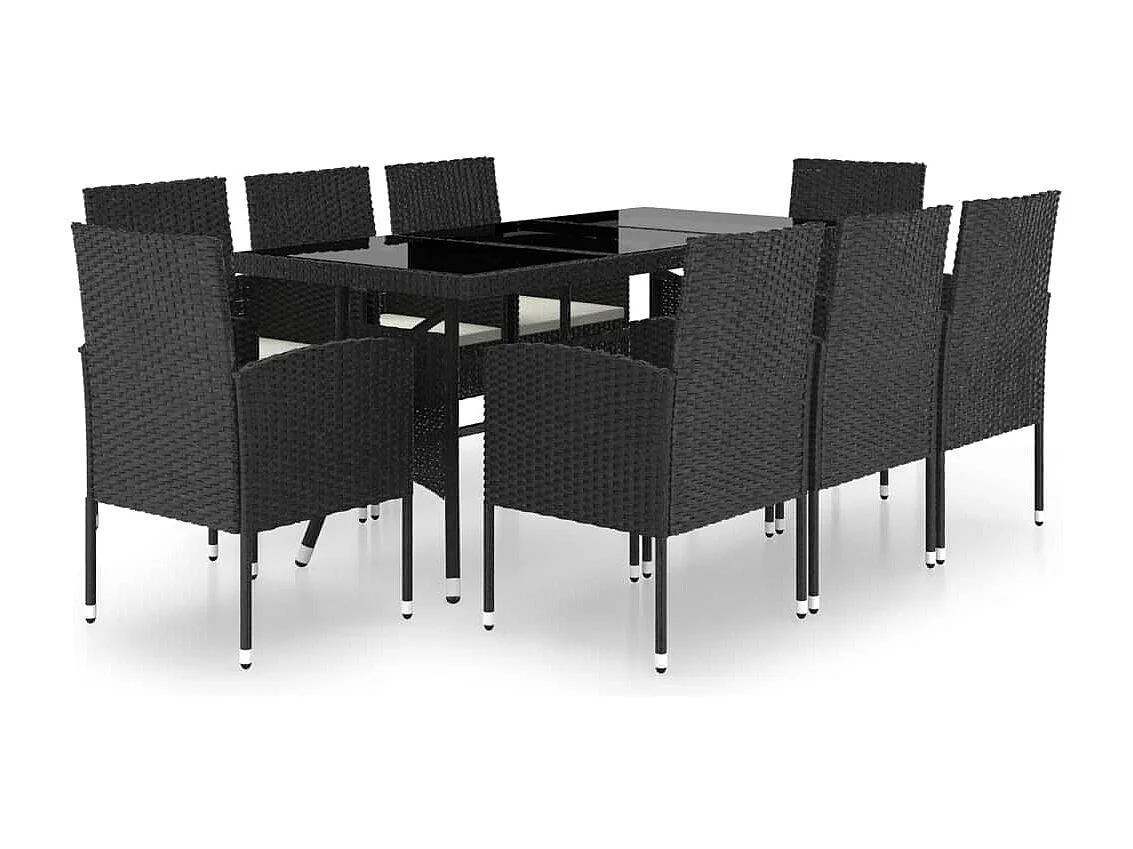 9-tlg. Garten-Essgruppe Poly Rattan Schwarz