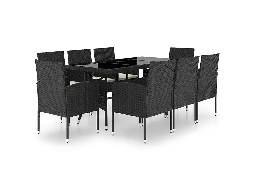 Ensemble à manger de jardin 9 pcs Résine tressée Noir