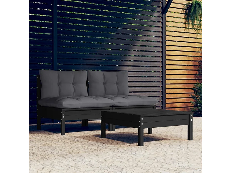3 pcs conj. lounge de jardim com almofadões antracite pinho